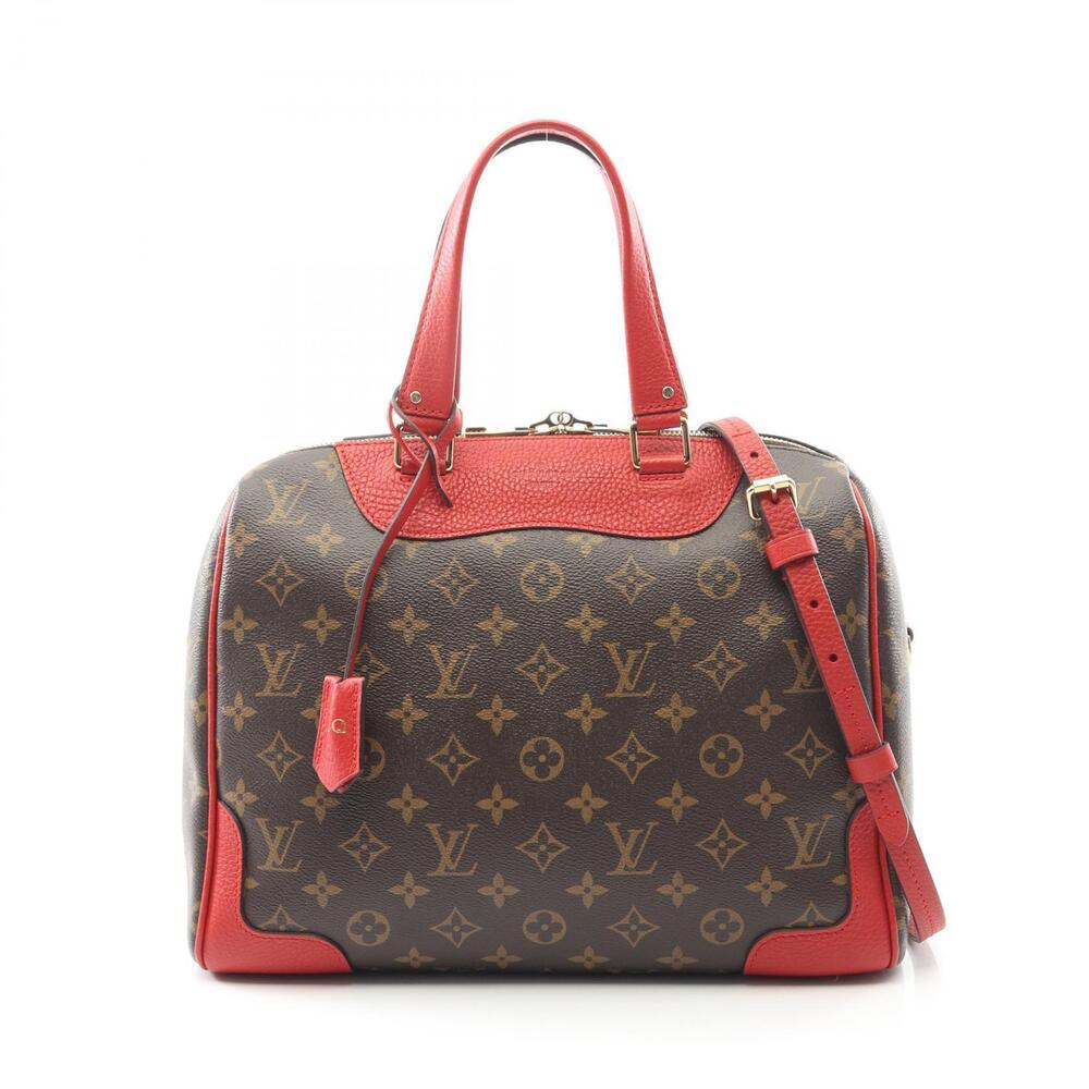 Louis Vuitton Retiro Monogram Top Handle Bag Canvas Leather Cerise Red Brown